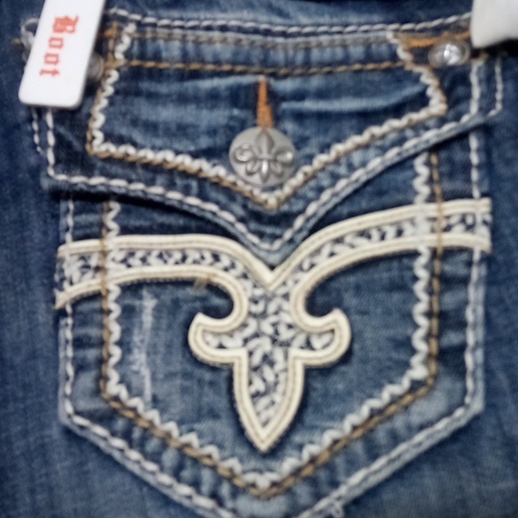 Rock Revival NWT Women's 26 Bootcut Tricia Embellished Faux Leather Flap Pockets - Picture 2 of 11